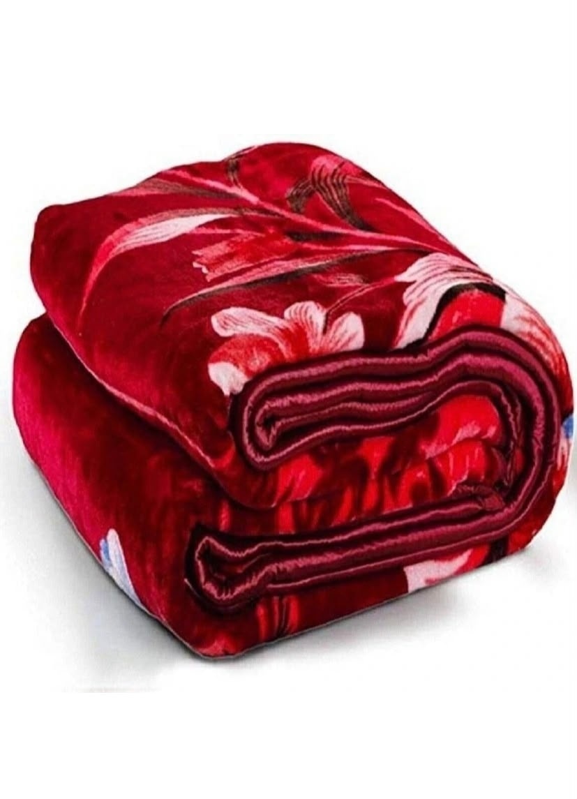Red floral blanket, shown folded in two views.