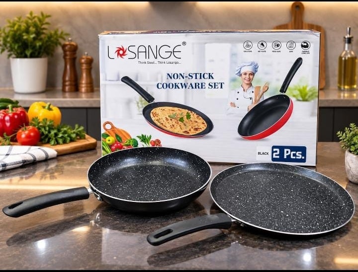 Losange black set, pictured with fry pan and tawa. Box: 2 Pcs.