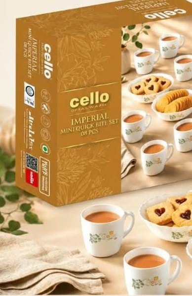 Cello set with 6 small mugs and 2 small snack bowls.