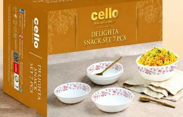 Cello set with 1 medium serving bowl and 6 flat snack bowls.