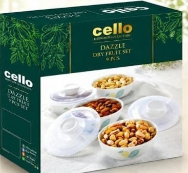 Cello set with 4 small serving bowls, 4 lids and 1 tray.